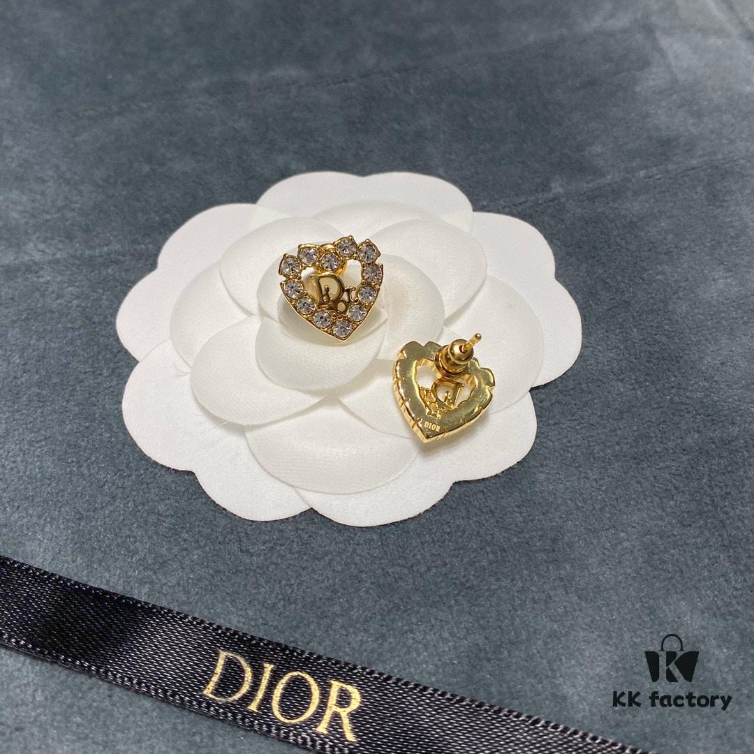 Dior Heart-Shaped Rhinestone Stud Earrings