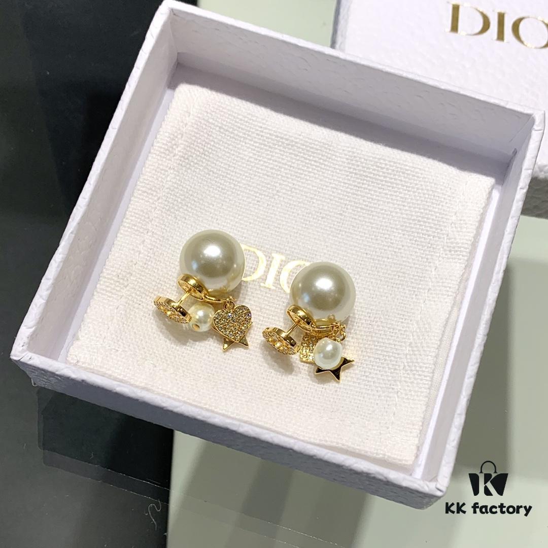 Dior Earrings, Heart and Star Stud Earrings