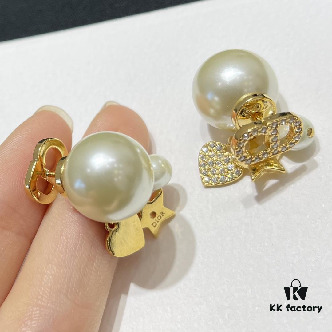 Dior Earrings, Heart and Star Stud Earrings