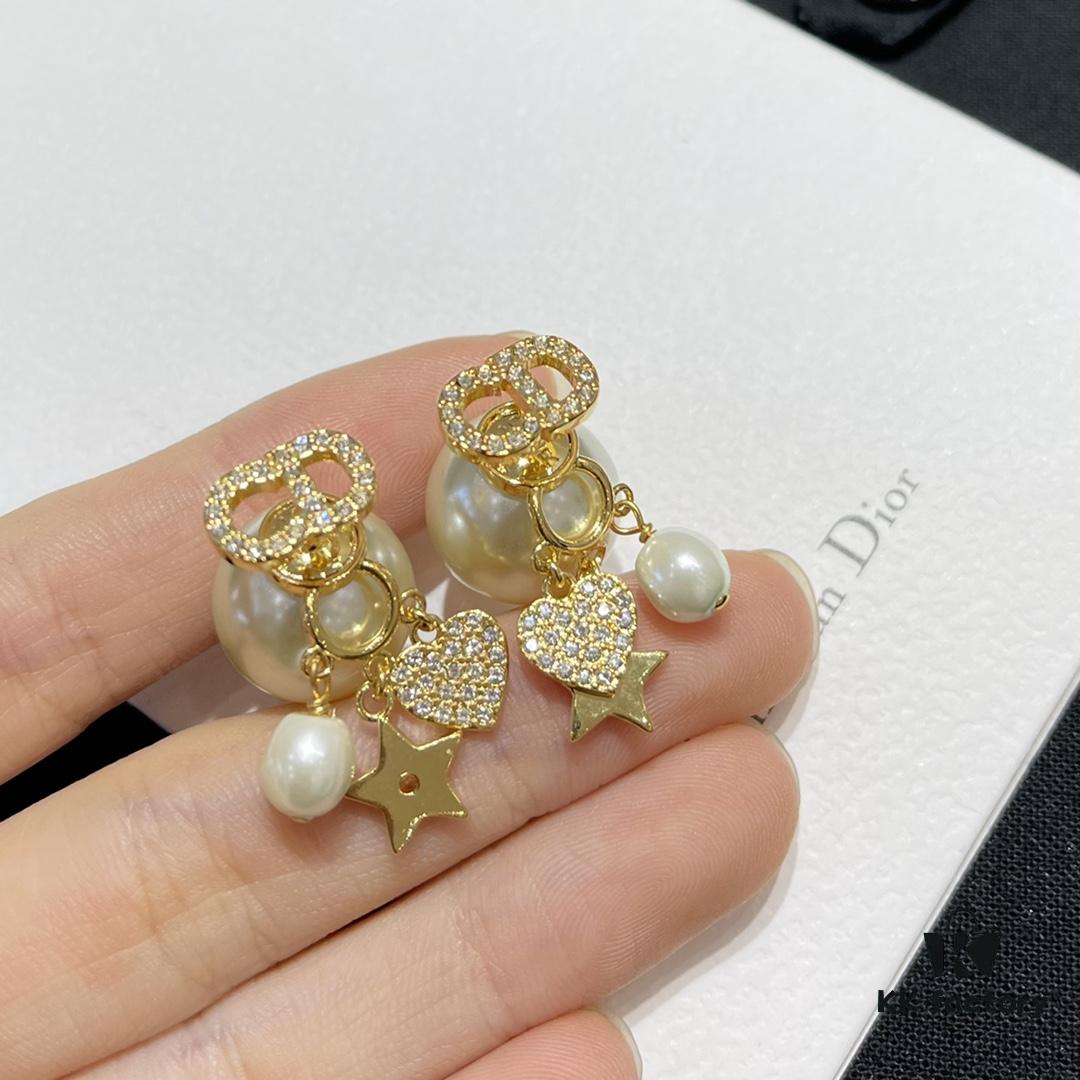 Dior Earrings, Heart and Star Stud Earrings