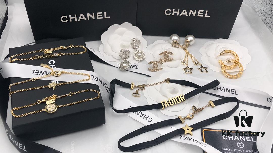 2021 Dior Chanel Autumn/Winter New Arrival Earrings, Necklace, Bracelet, Ring, 1:1 Authentic Replica with Engraved Logo, Brass Material with Sterling Silver Pin