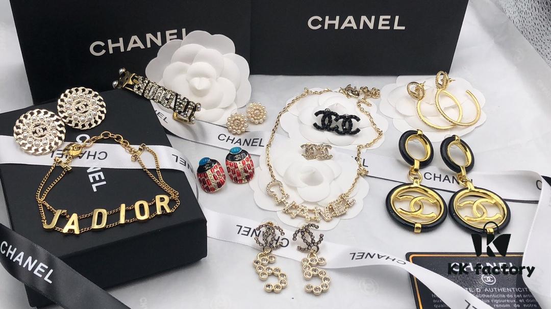 2021 Dior Chanel Autumn/Winter New Arrival Earrings, Necklace, Bracelet, Ring, 1:1 Authentic Replica with Engraved Logo, Brass Material with Sterling Silver Pin