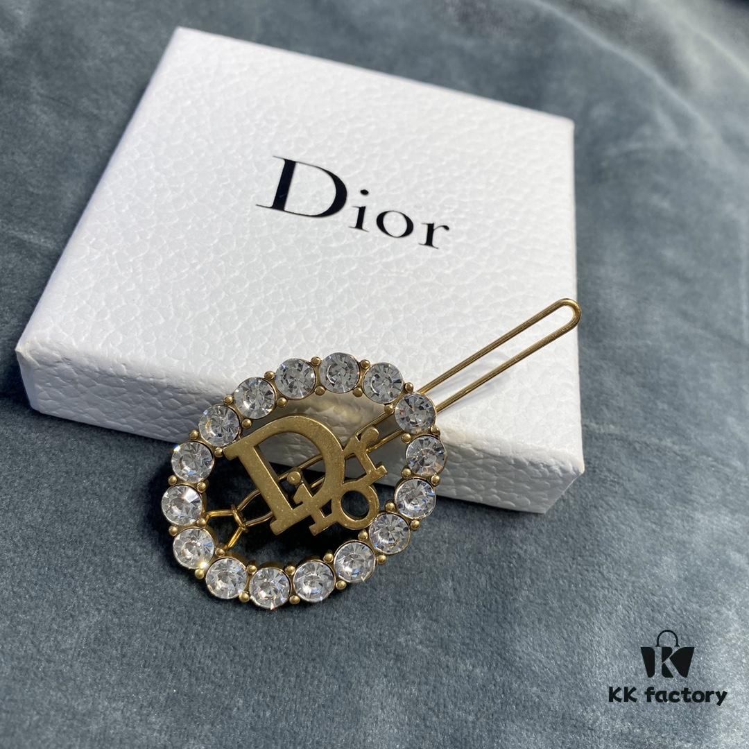 Dior Oval-Shaped Hair Clip with Sparkling Zircon-Circled Frame and Hollowed Letter Design