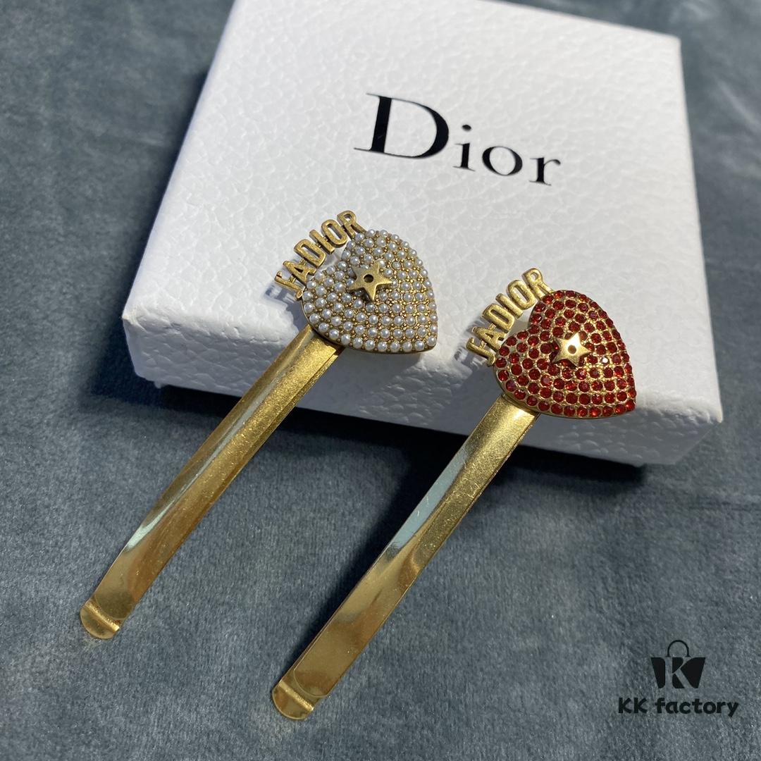 Dior Jadior Letter Hair Clip – Fairy-Inspired Design, Two Styles: Star-Shaped Heart with Full Rhinestones and Heart with Small Pearl Accents, Bling Bling Sparkle