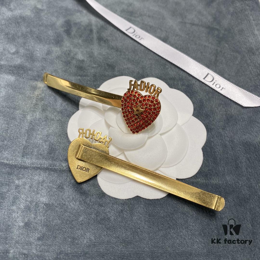 Dior Jadior Letter Hair Clip – Fairy-Inspired Design, Two Styles: Star-Shaped Heart with Full Rhinestones and Heart with Small Pearl Accents, Bling Bling Sparkle