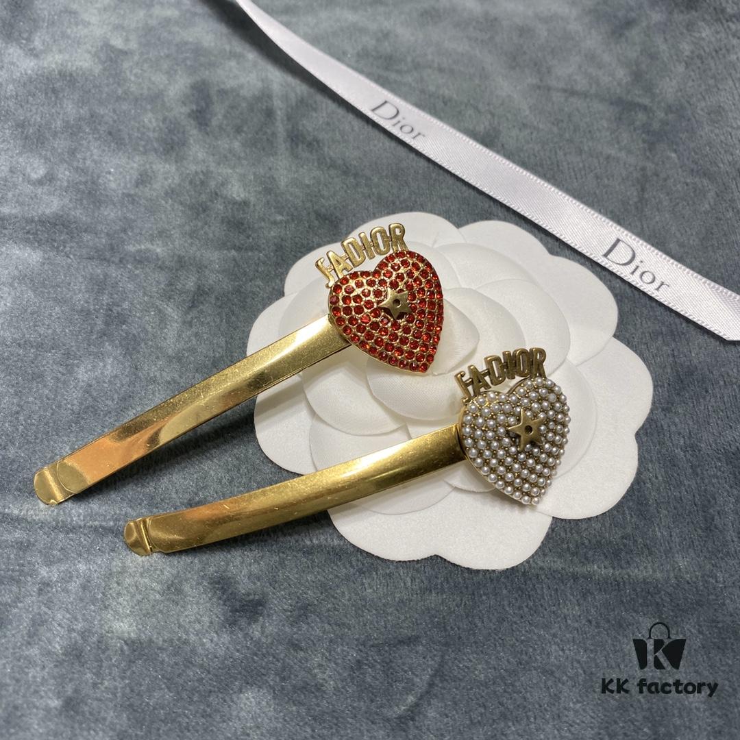 Dior Jadior Letter Hair Clip – Fairy-Inspired Design, Two Styles: Star-Shaped Heart with Full Rhinestones and Heart with Small Pearl Accents, Bling Bling Sparkle