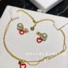 Dior CD Valentine's Day Limited Edition Openwork Heart Necklace and Stud Earrings with Tomato Red Enamel