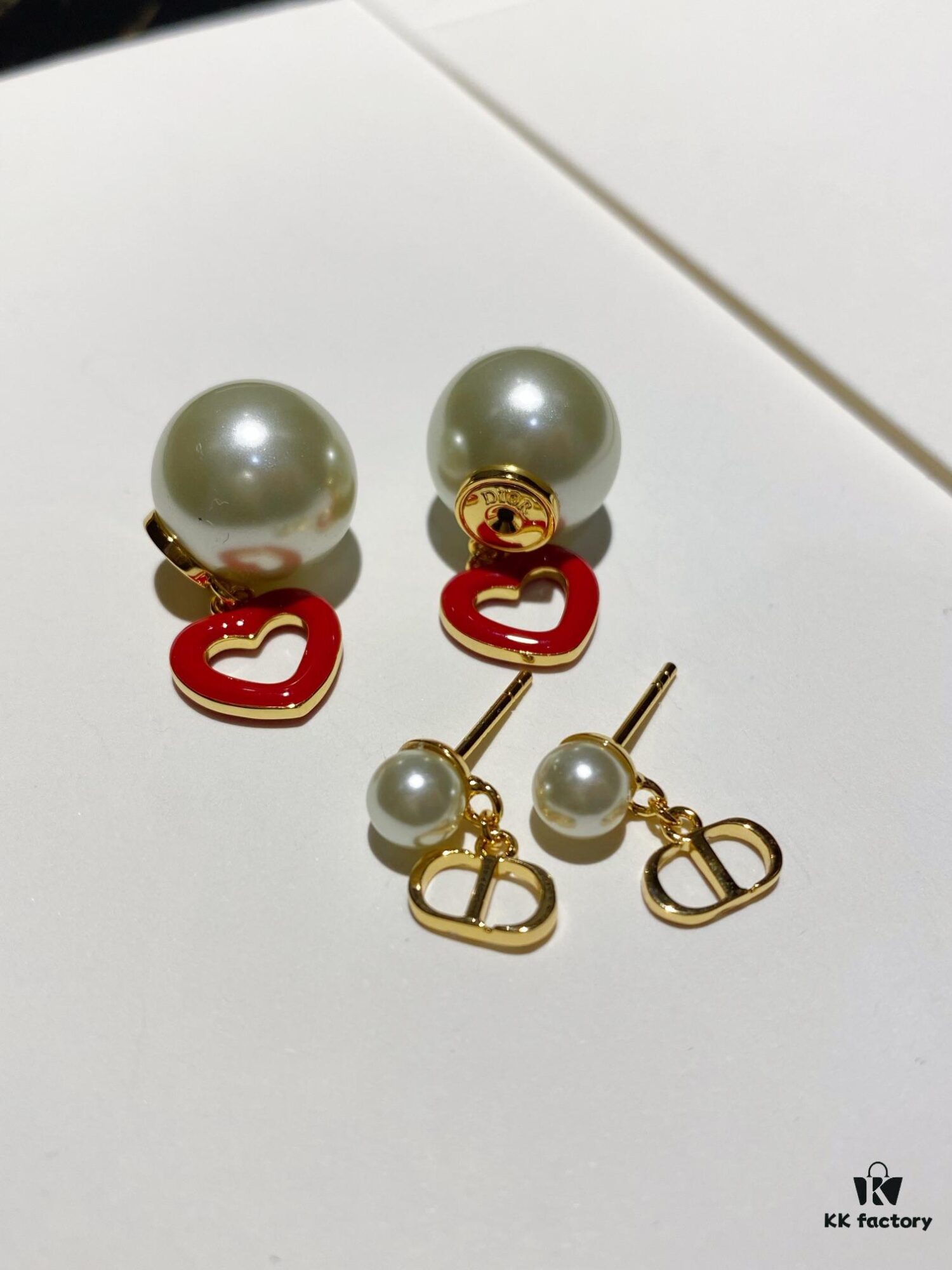 Dior CD Valentine's Day Limited Edition Openwork Heart Necklace and Stud Earrings with Tomato Red Enamel