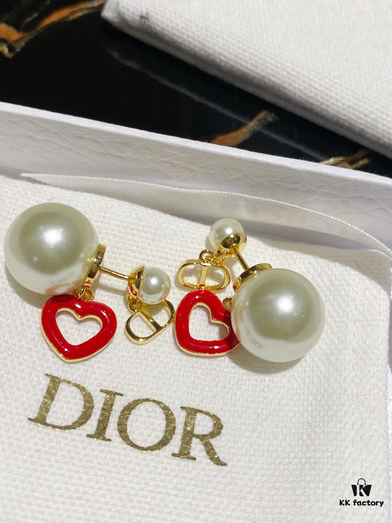 Dior CD Valentine's Day Limited Edition Openwork Heart Necklace and Stud Earrings with Tomato Red Enamel