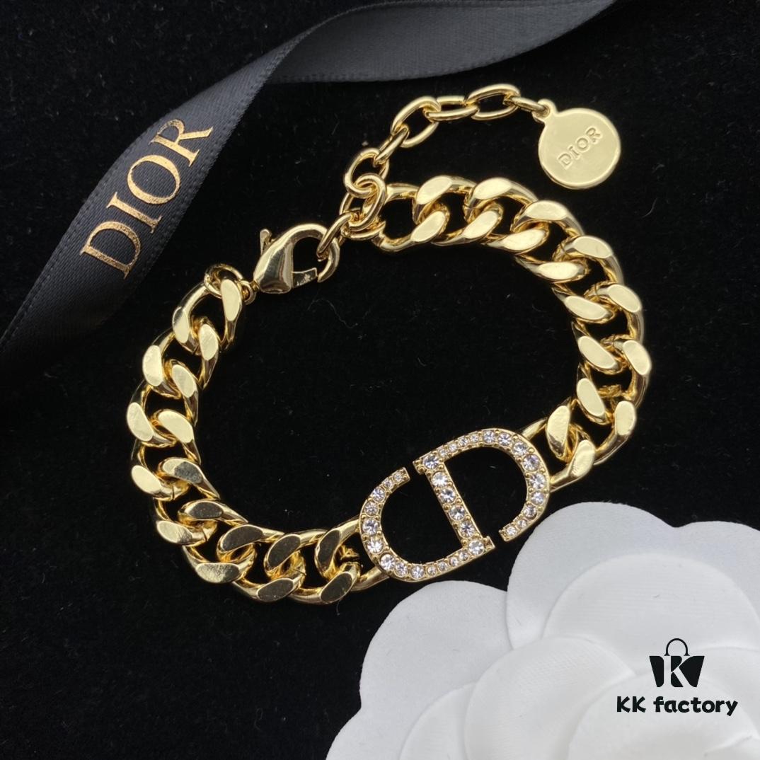 Dior New Style Letter Diamond-Paved Fashion Necklace and Bracelet