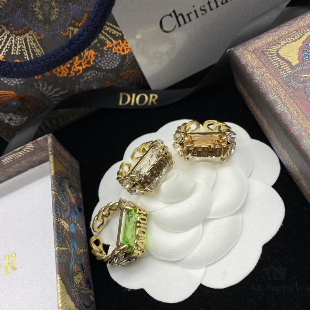 Dior New Diamond-Inlaid Letter Retro Style Open Ring