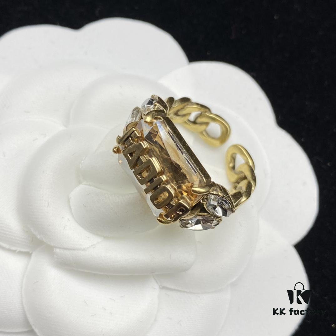 Dior New Diamond-Inlaid Letter Retro Style Open Ring