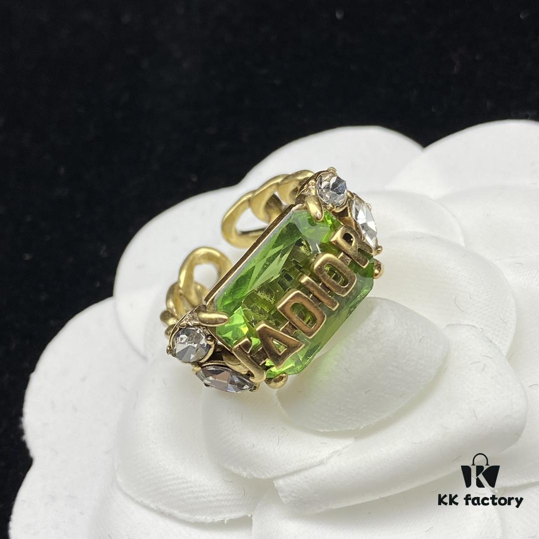 Dior New Diamond-Inlaid Letter Retro Style Open Ring