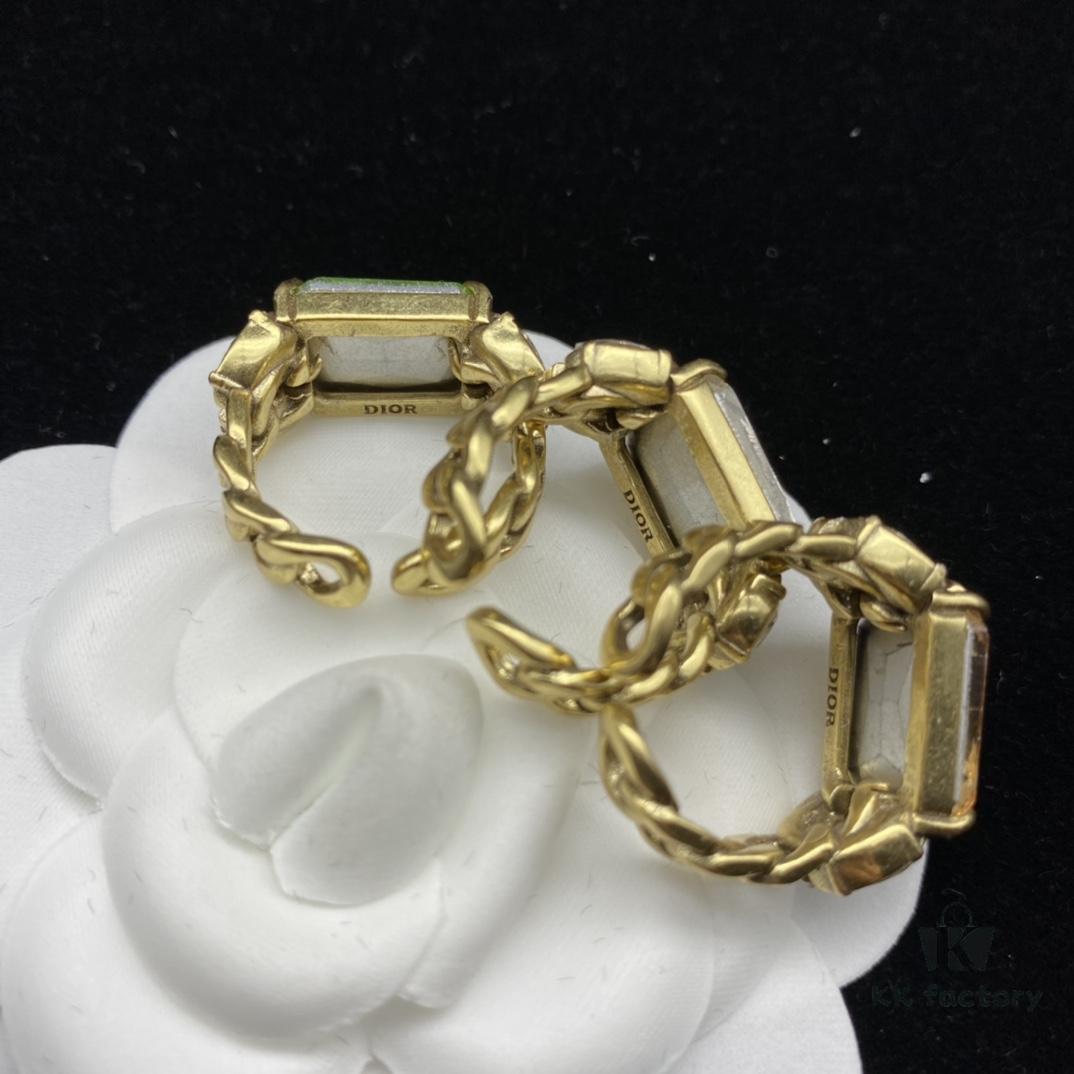 Dior New Diamond-Inlaid Letter Retro Style Open Ring