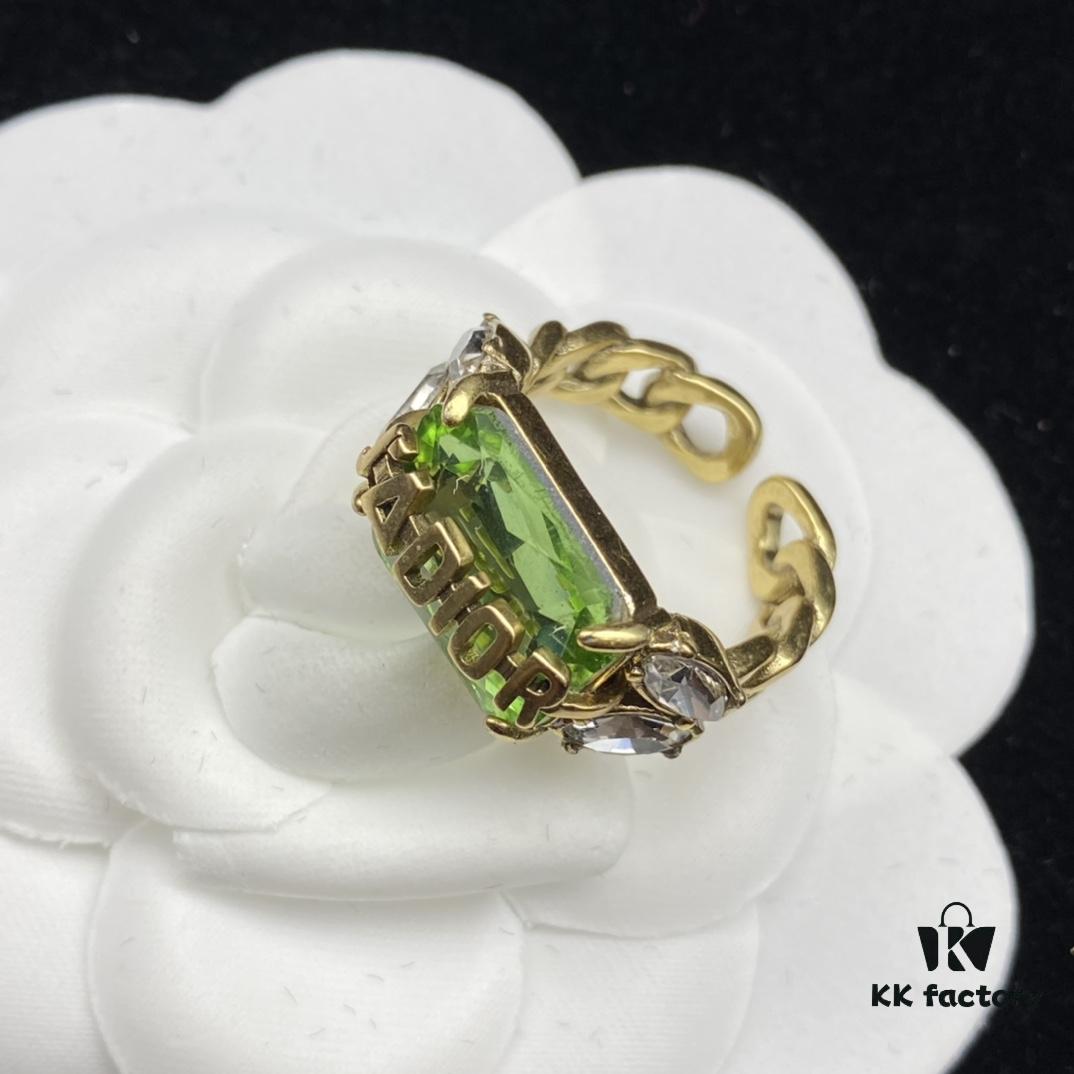 Dior New Diamond-Inlaid Letter Retro Style Open Ring