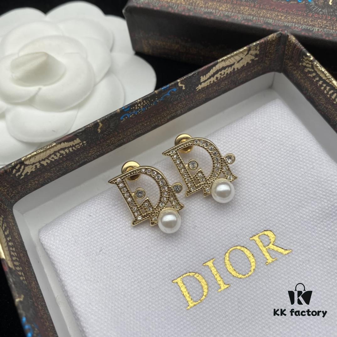 Dior New Style Letter Pearl Diamond-Inlaid Elegant Retro Design