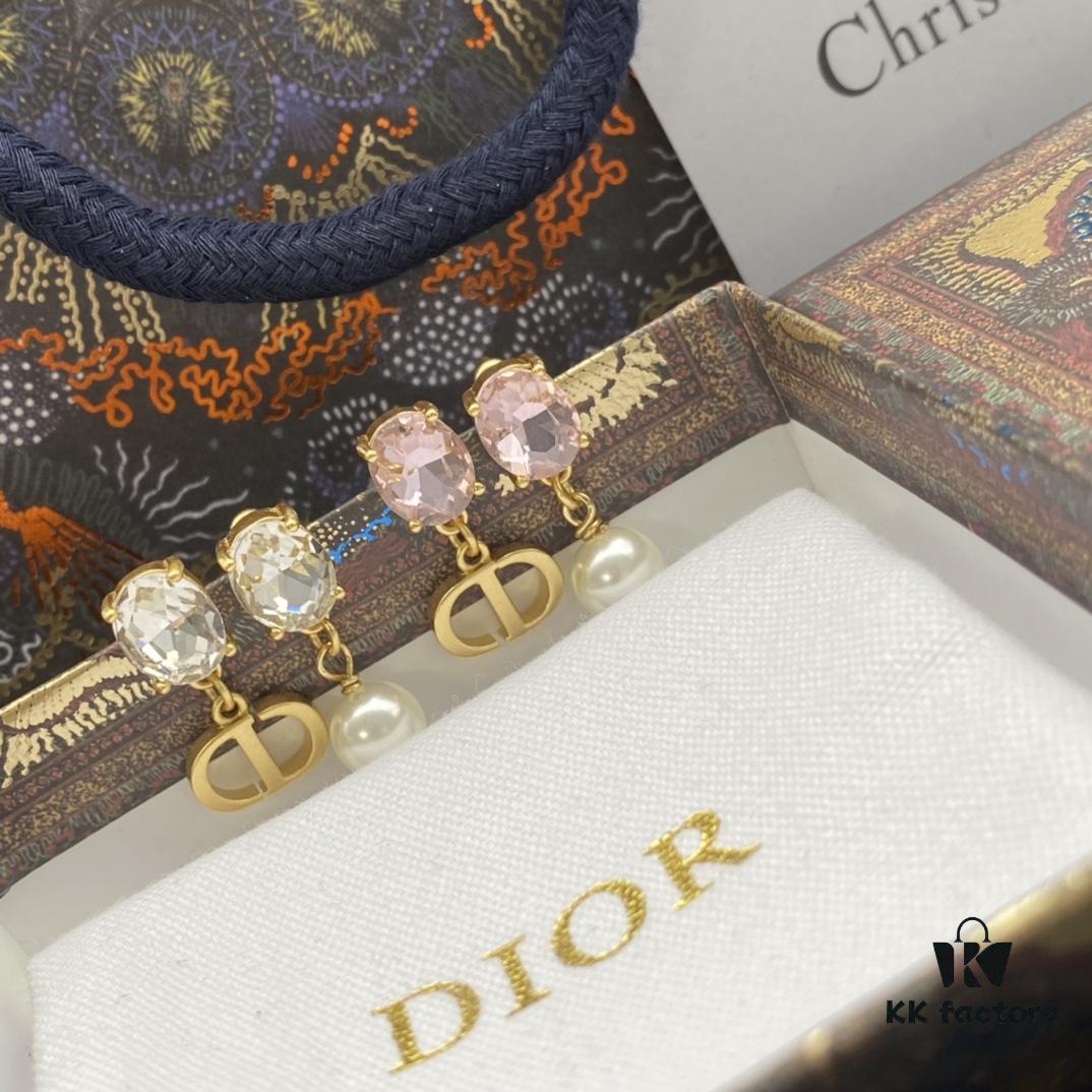 Dior New Letter Pearl Inlaid Diamond Elegant Vintage Stud Earrings