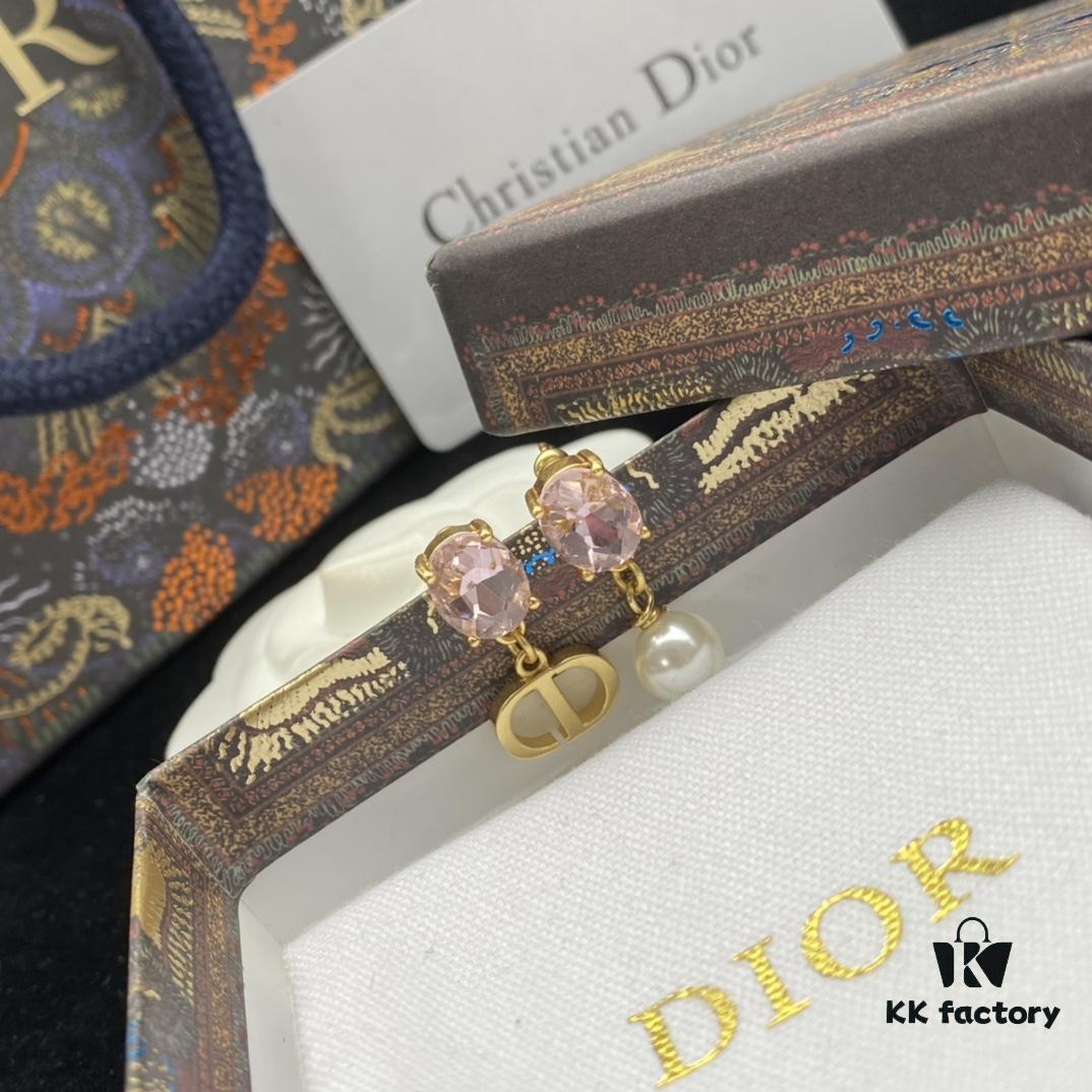 Dior New Letter Pearl Inlaid Diamond Elegant Vintage Stud Earrings