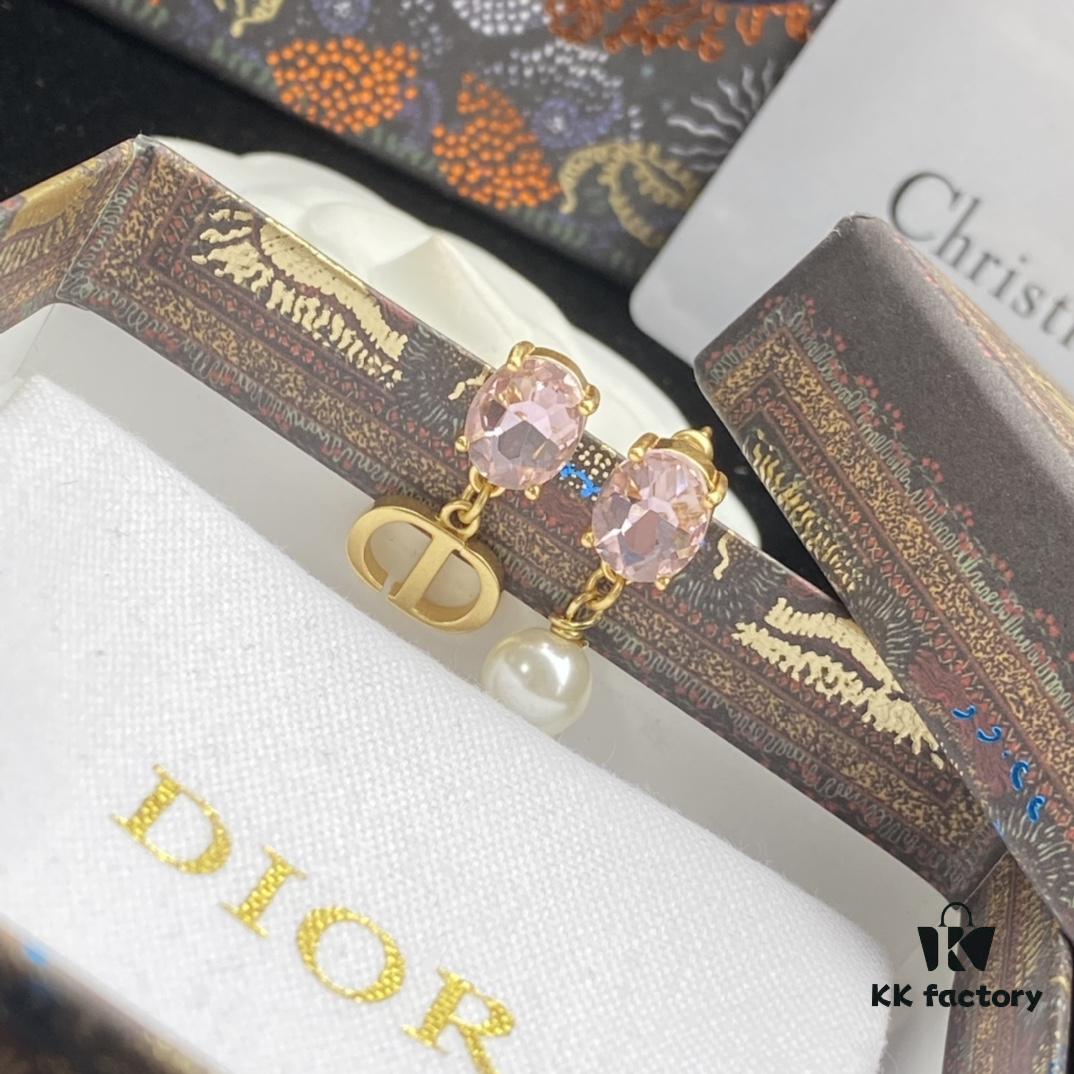 Dior New Letter Pearl Inlaid Diamond Elegant Vintage Stud Earrings