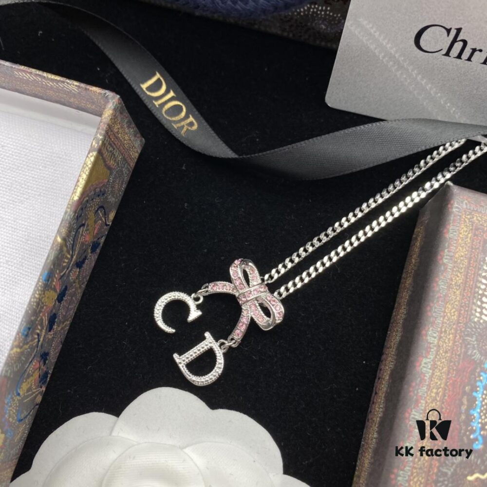 Dior New Letter Bow Diamond-Inlaid Elegant and Sweet Necklace