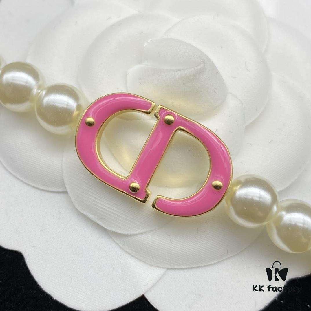 Dior New Style Letter Pearl Resin Rhinestone Inlaid Fashion Elegance