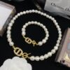 Dior New Letter Pearl Inlaid Diamond Elegant Retro Set Necklace