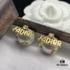 Dior New Style Letter Pearl Inlaid Diamond Fashion Elegant Stud Earrings