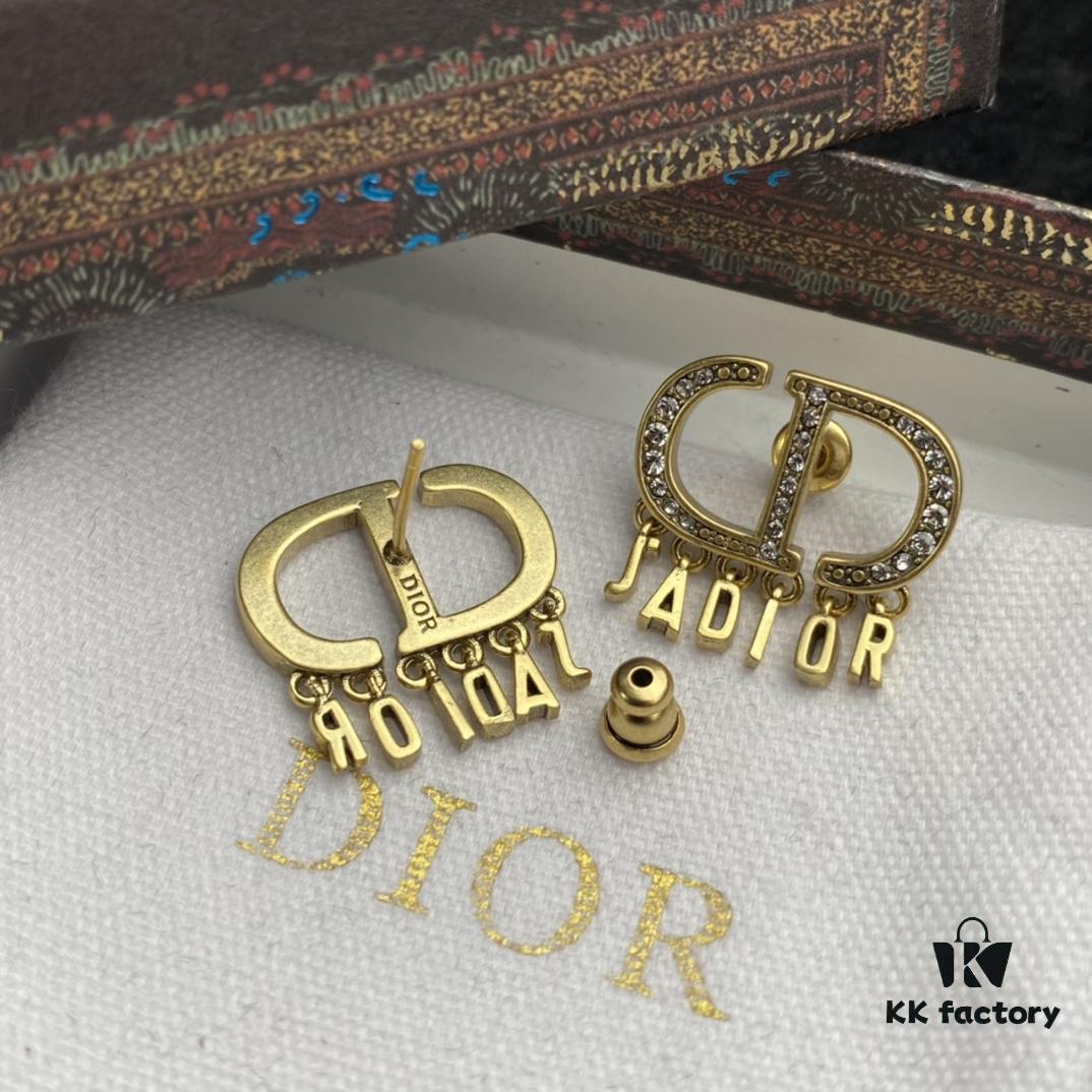 Dior New Style Letter Pearl and Diamond-Paved Elegant Stud Earrings