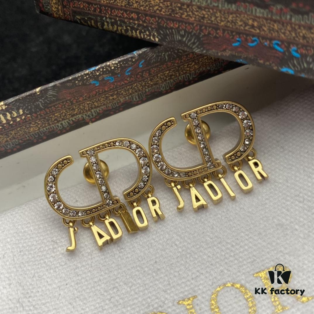 Dior New Style Letter Pearl and Diamond-Paved Elegant Stud Earrings