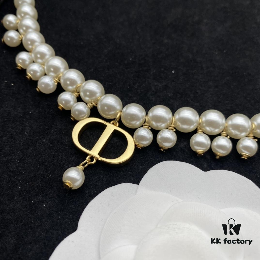 Dior New Letter Pearl Elegant Vintage Necklace and Bracelet