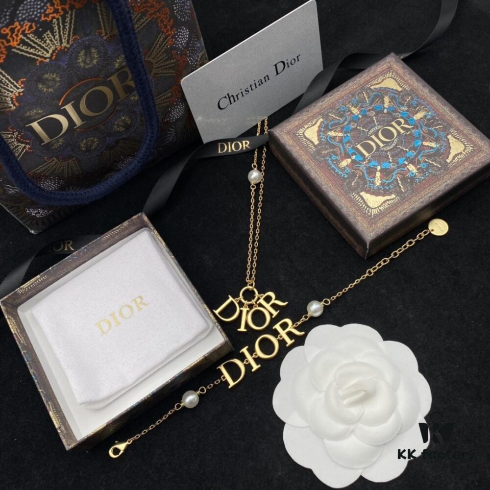 Dior New Style Letter Pearl Fashion Elegant Necklace and Bracelet