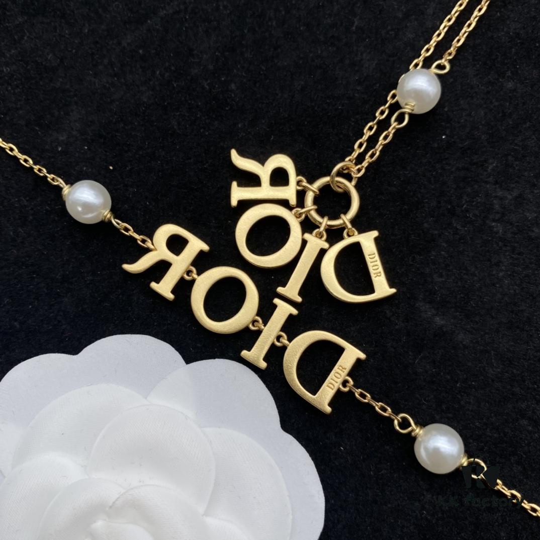 Dior New Style Letter Pearl Fashion Elegant Necklace and Bracelet