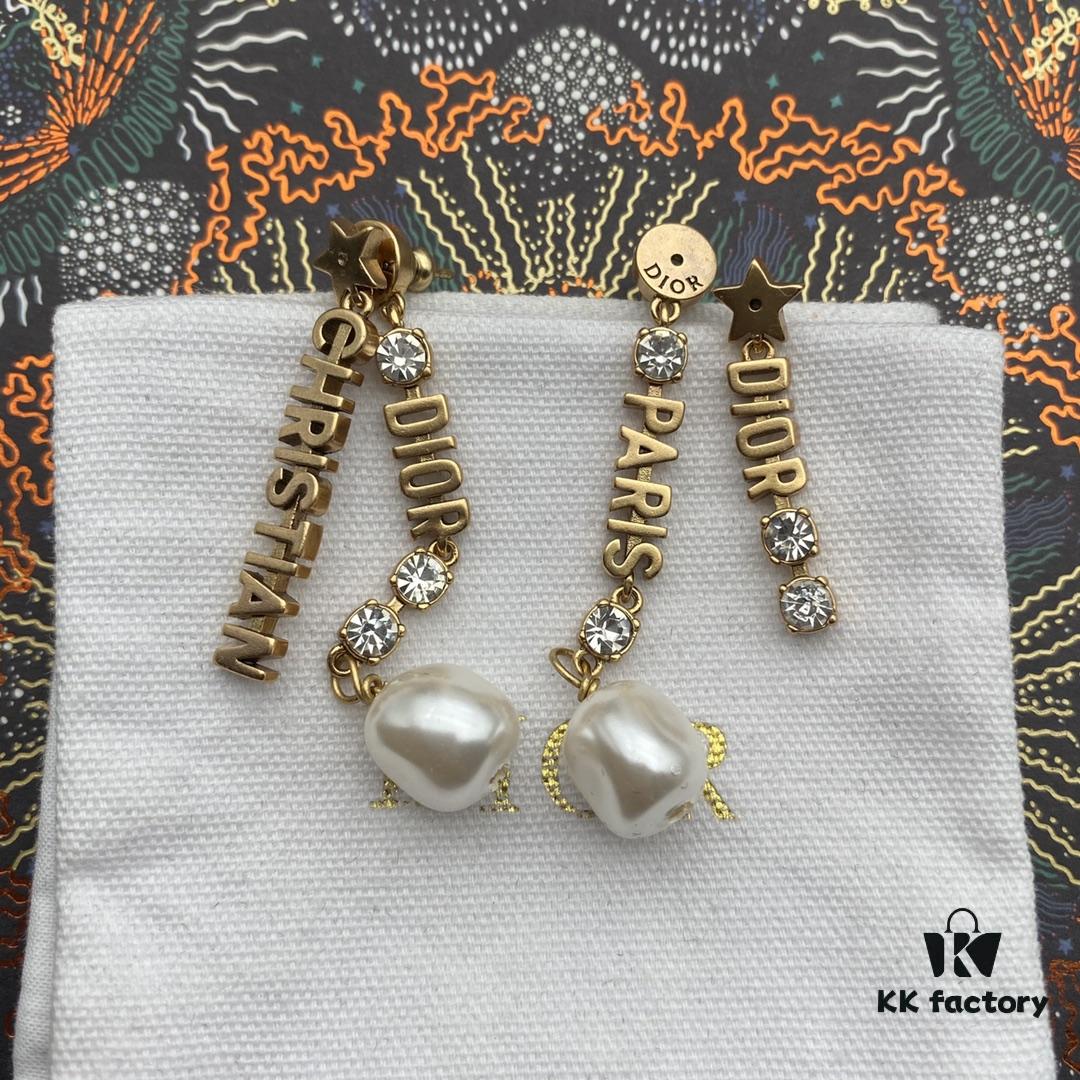 Dior DIOR Tassel Stud Earrings, Retro Style, Available in Two Colors: Yellow Gold and Another Option, Same Material, 925 Silver Post