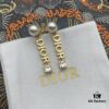 Dior Letter Square Diamond Pearl Stud Earrings