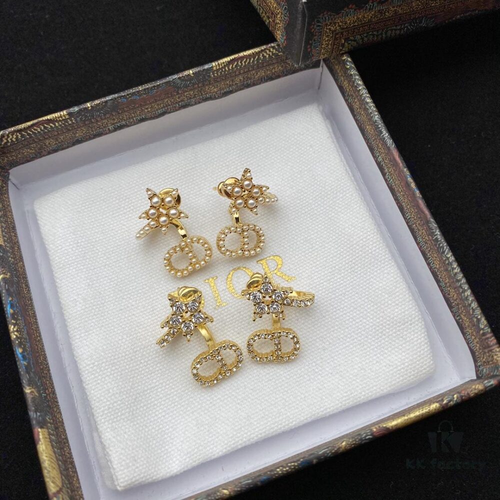 Dior Star CD Pearl Rhinestone Stud Earrings, Unique Design, High Street Wearability