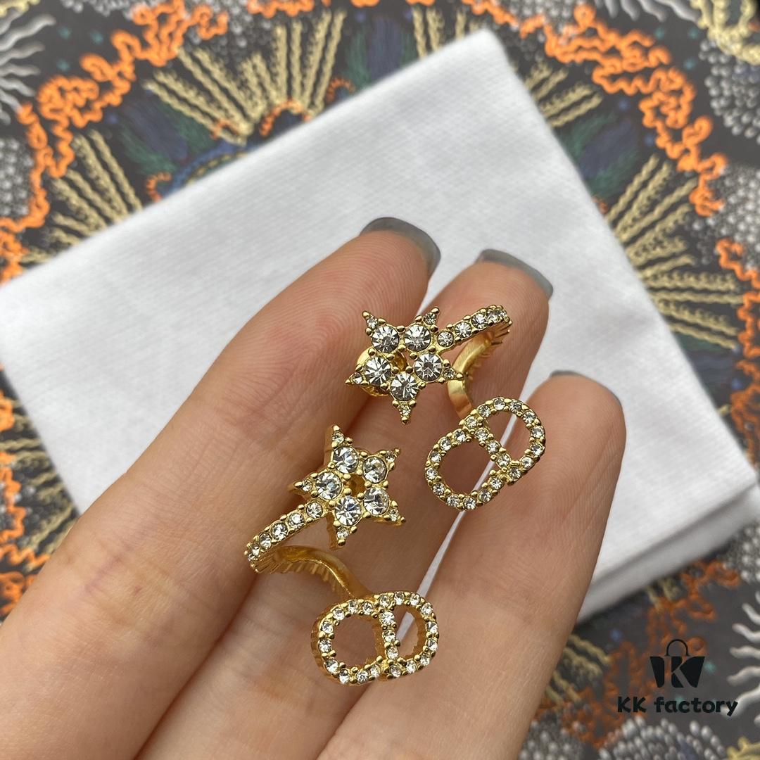 Dior Star CD Pearl Rhinestone Stud Earrings, Unique Design, High Street Wearability