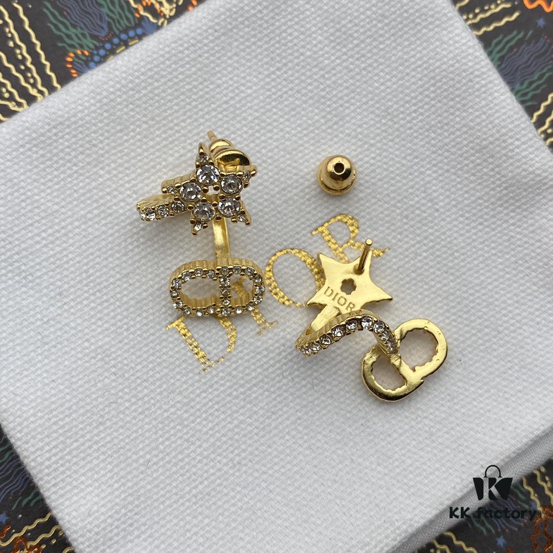 Dior Star CD Pearl Rhinestone Stud Earrings, Unique Design, High Street Wearability