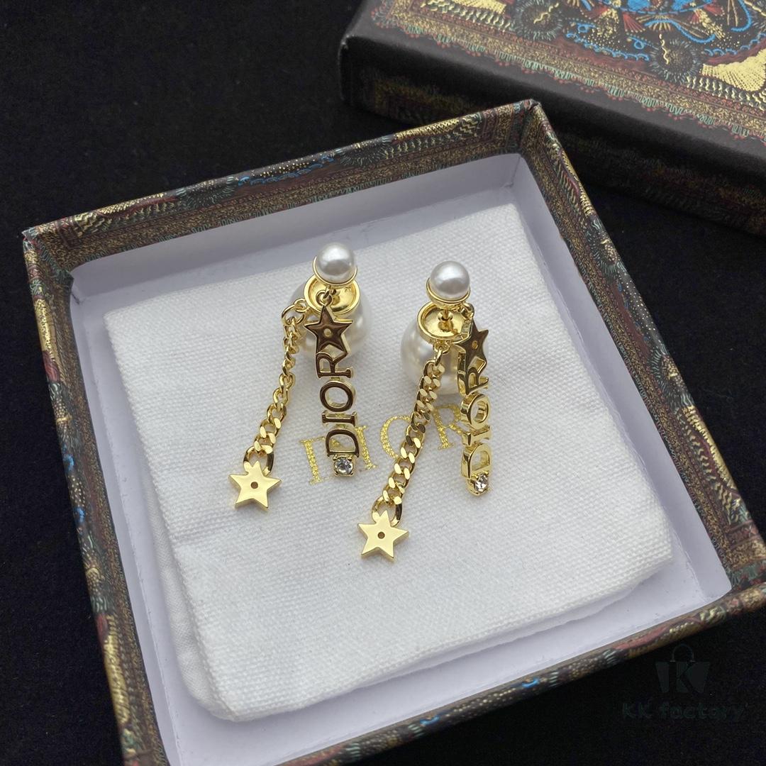 Dior Star Tassel Stud Earrings, Same Material, 925 Silver Pin