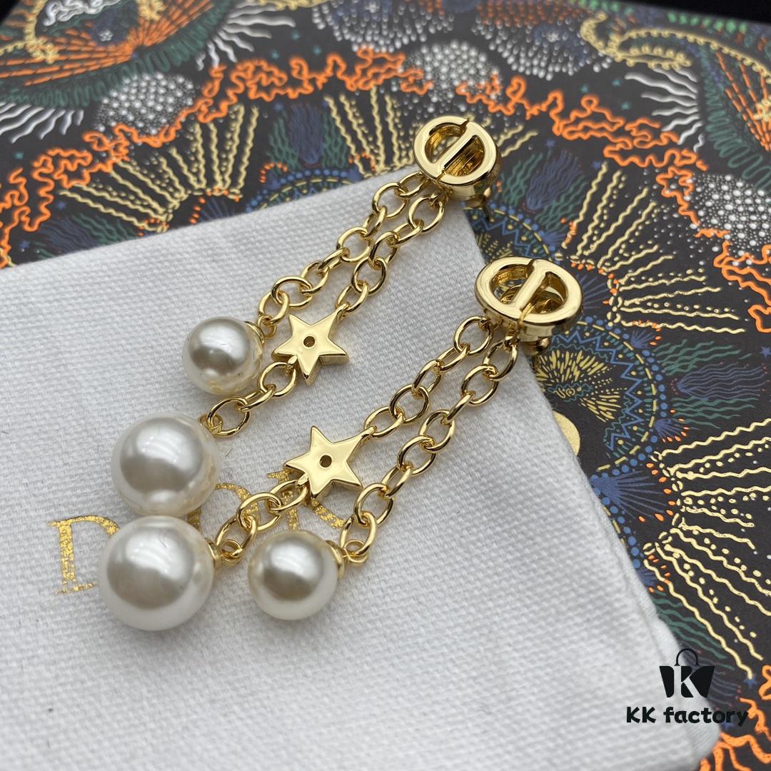 Dior Pearl CD Pearl Tassel Stud Earrings