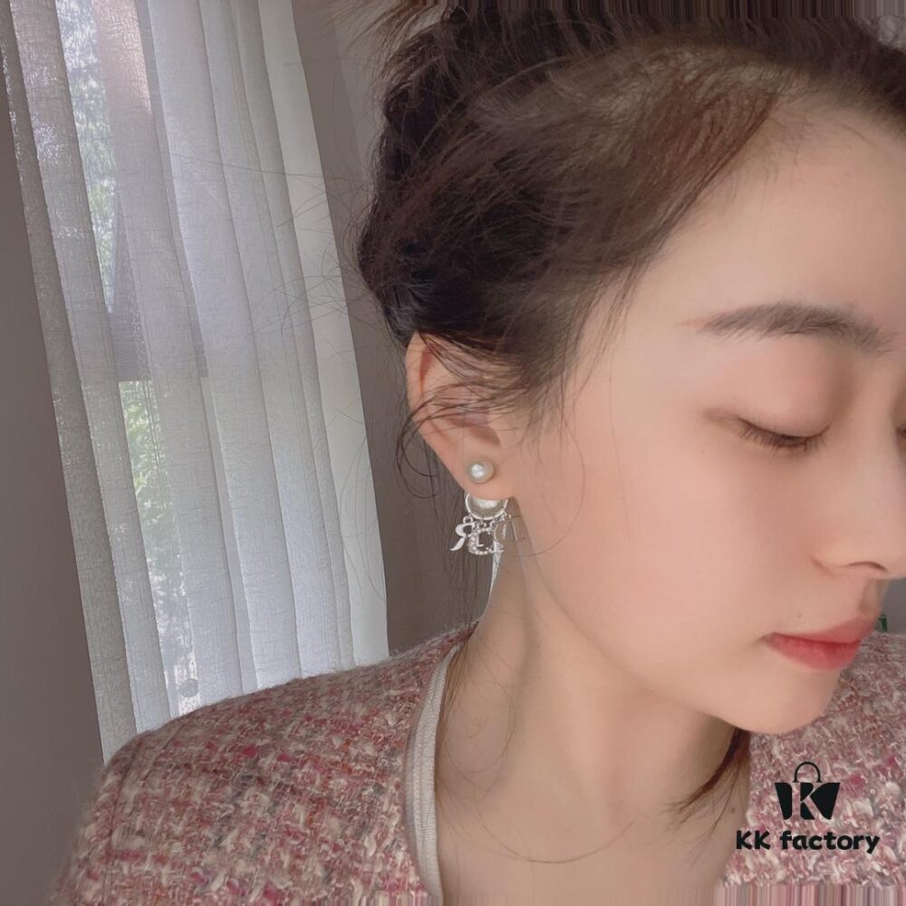 Dior Silver Letter Pearl Earrings