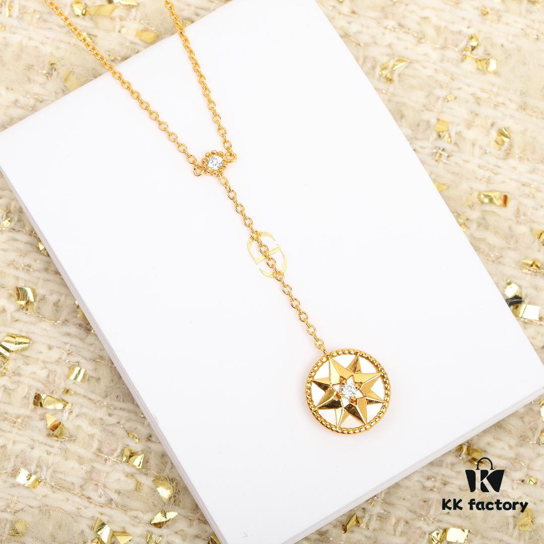 Dior Eight-Pointed Star Compass Diamond-Paved Pendant Necklace