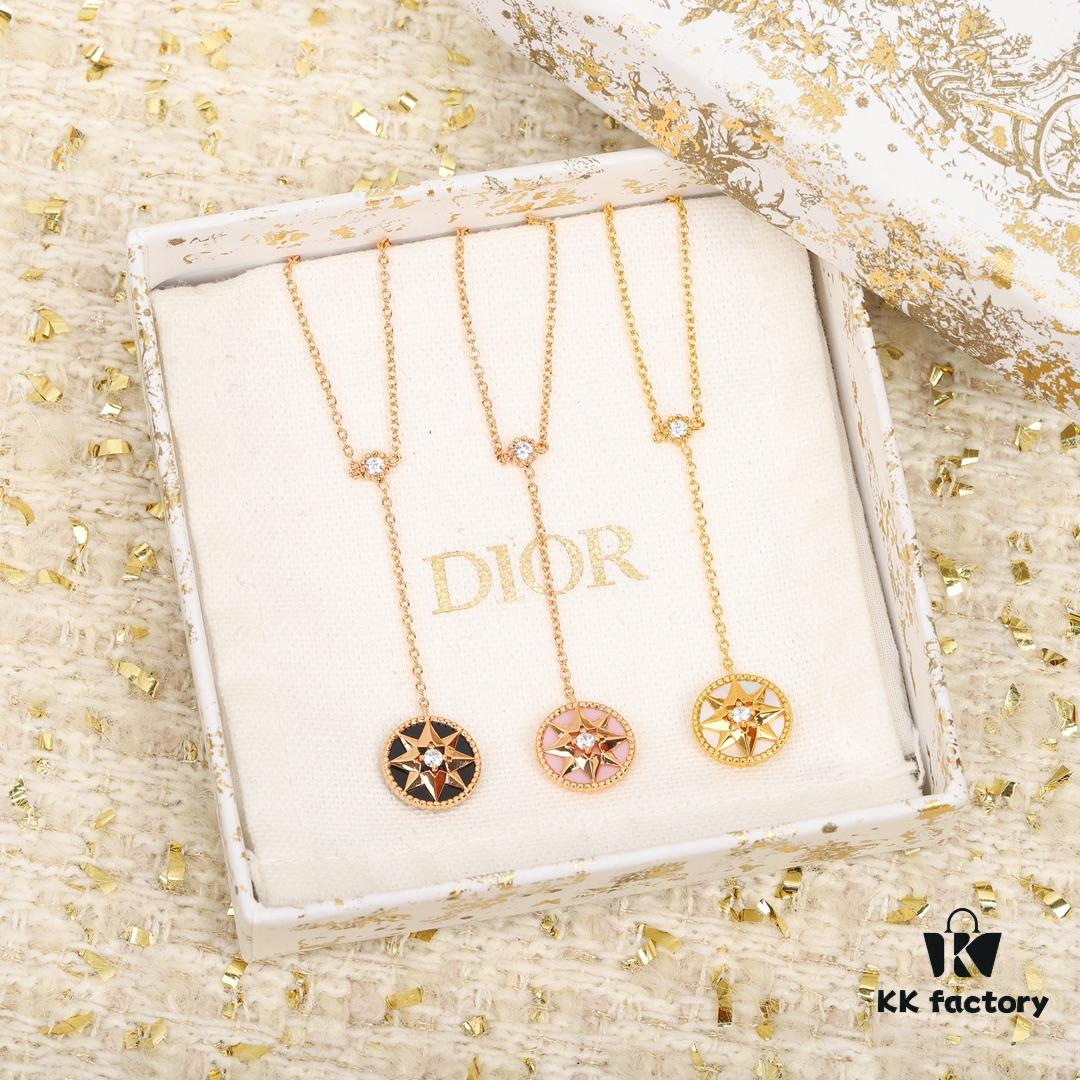 Dior Eight-Pointed Star Compass Diamond-Paved Pendant Necklace