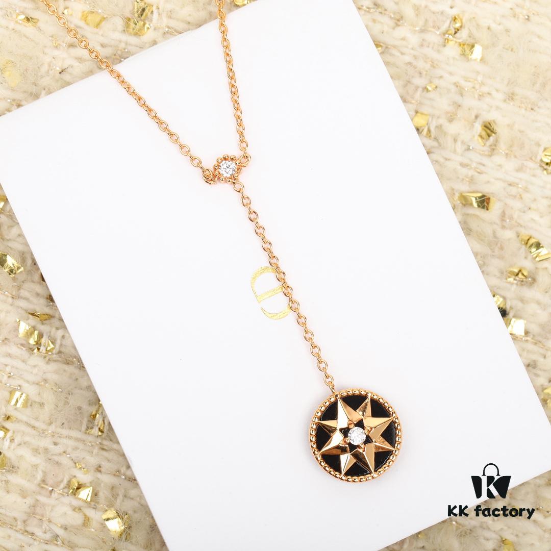 Dior Eight-Pointed Star Compass Diamond-Paved Pendant Necklace