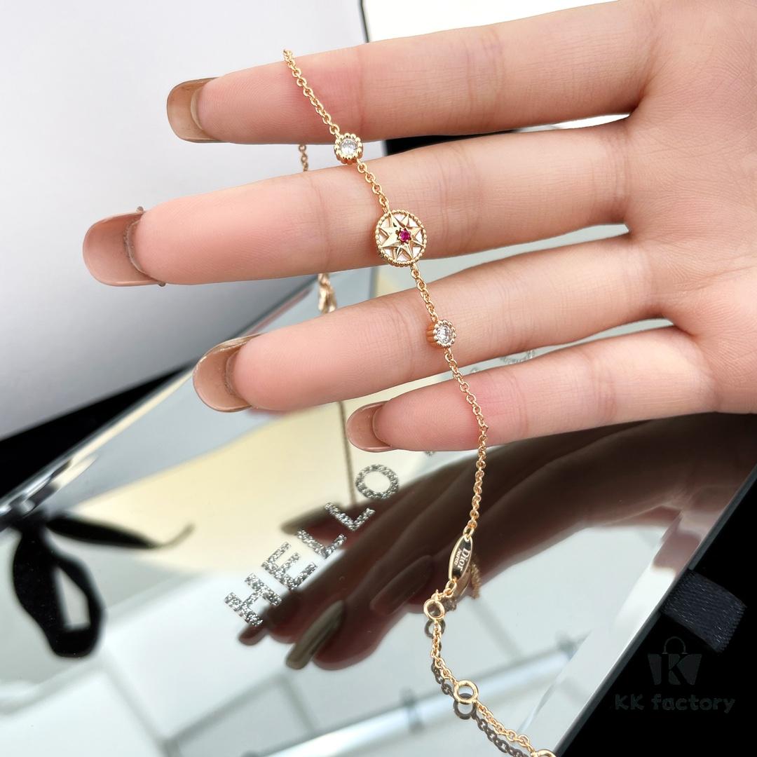 New Compass Bracelet with Dual Diamonds and Reversible Design – Lucky Octagram Style in Ruby Rose Gold and Yellow Gold White Mother-of-Pearl