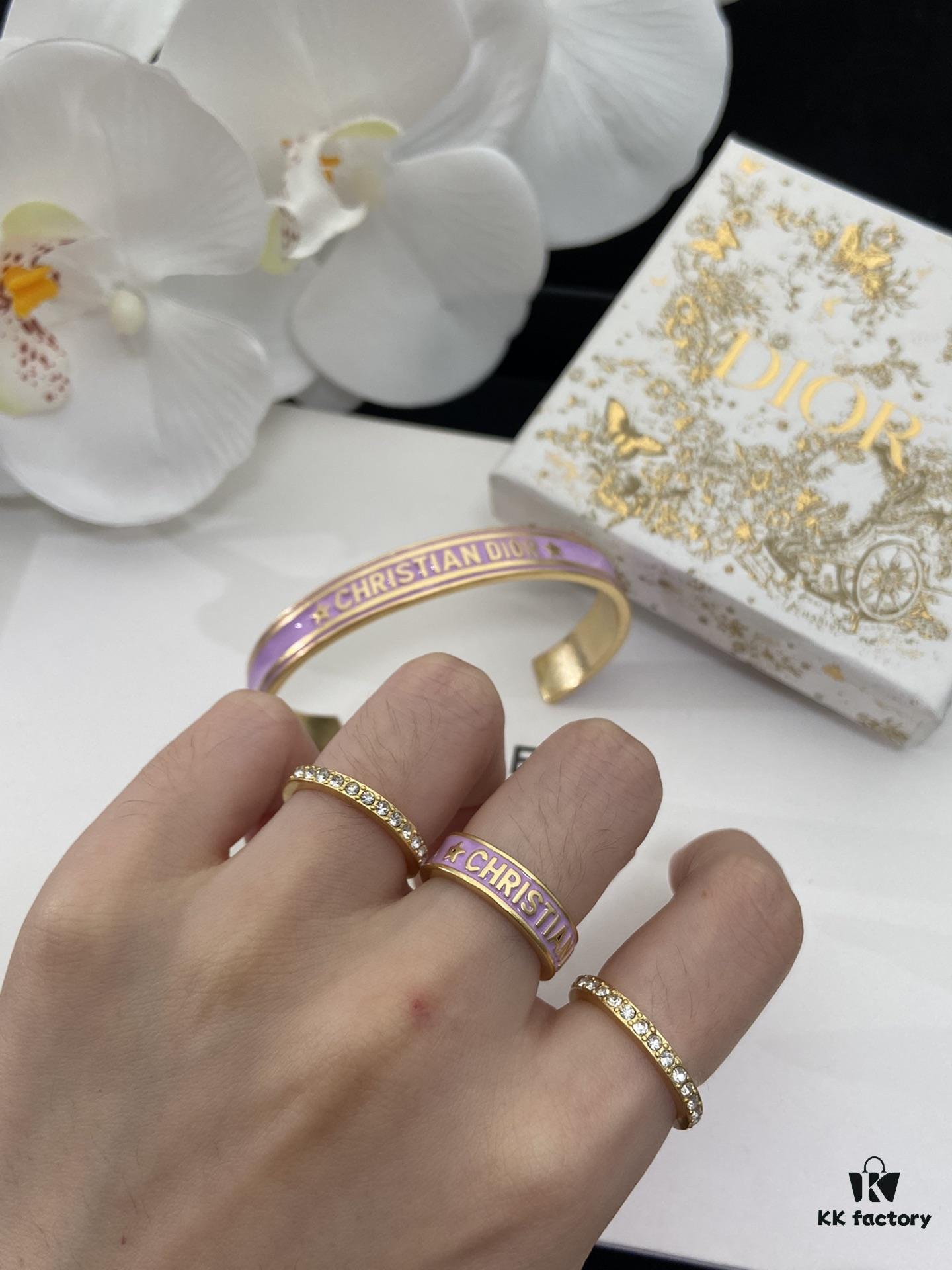 Dior 23 Year Code Amethyst Purple Enamel Diamond-Paved Ring Set with Bracelet