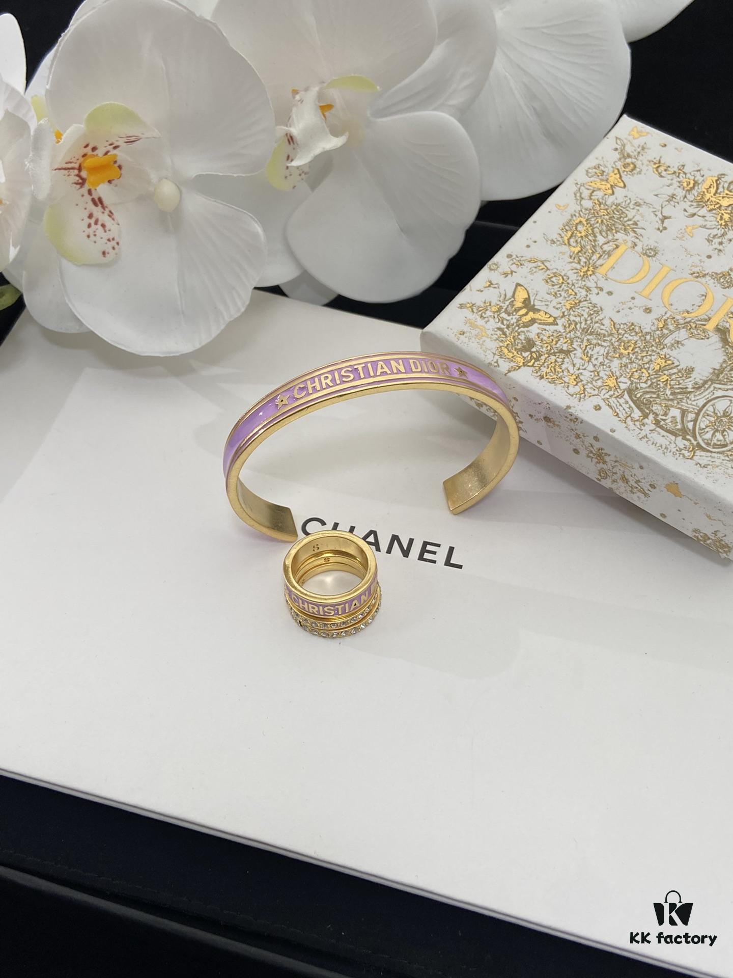 Dior 23 Year Code Amethyst Purple Enamel Diamond-Paved Ring Set with Bracelet