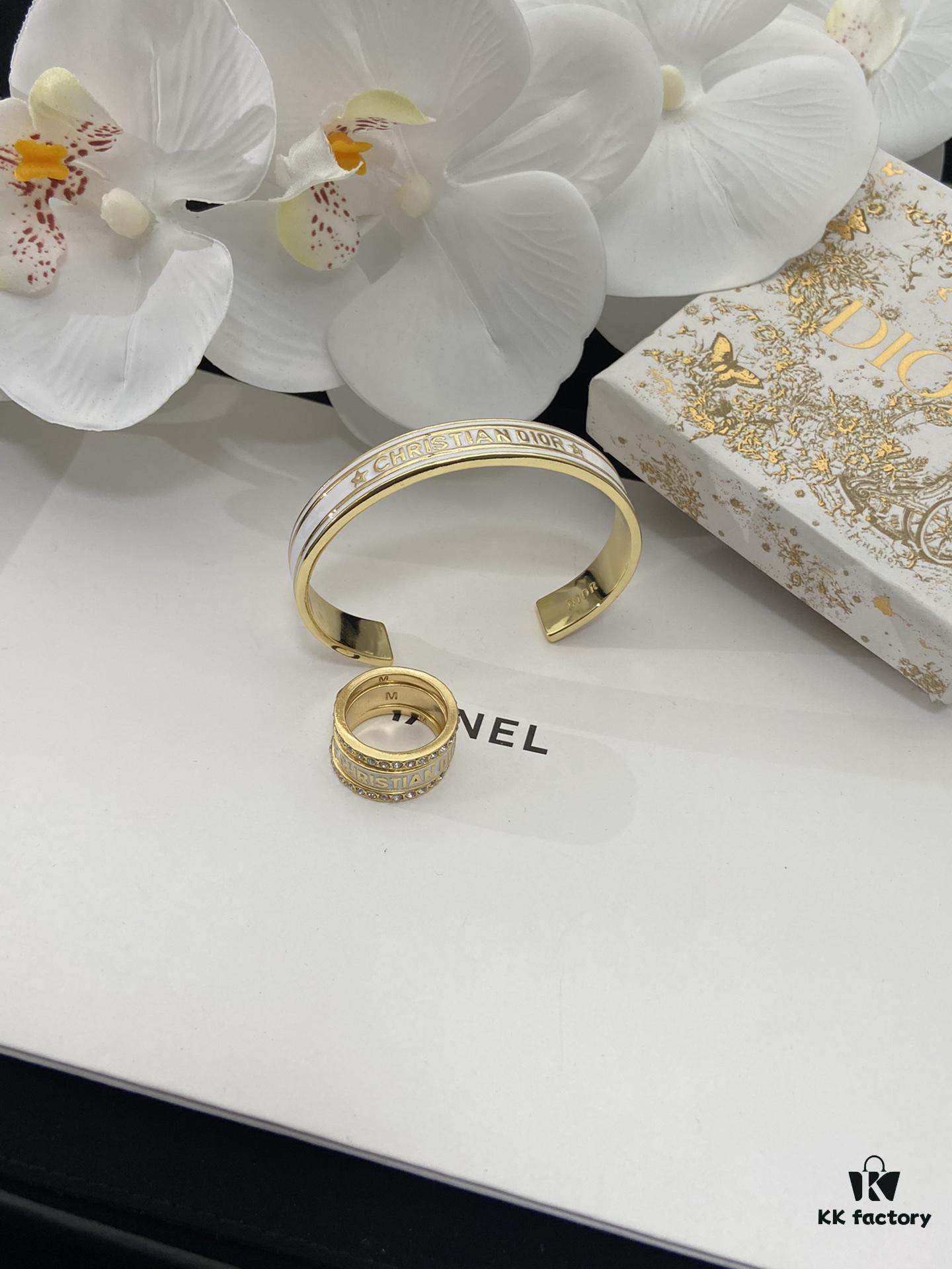 Dior 23 Code White Enamel Diamond-Cut Ring Trio with Bracelet