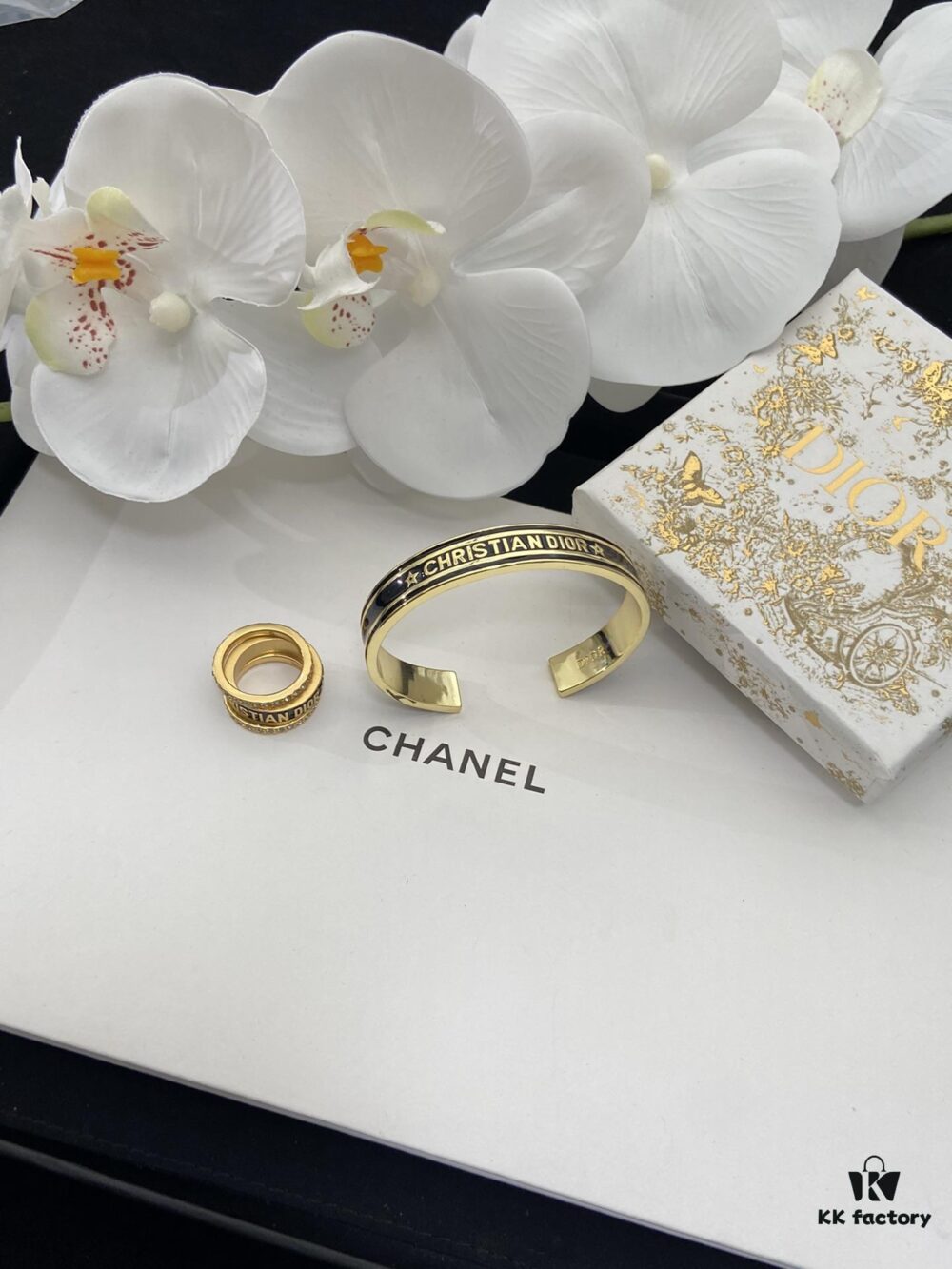 Dior 23 Code Black Letter Enamel Diamond-Paved Ring Trio Set with Bracelet 🖤