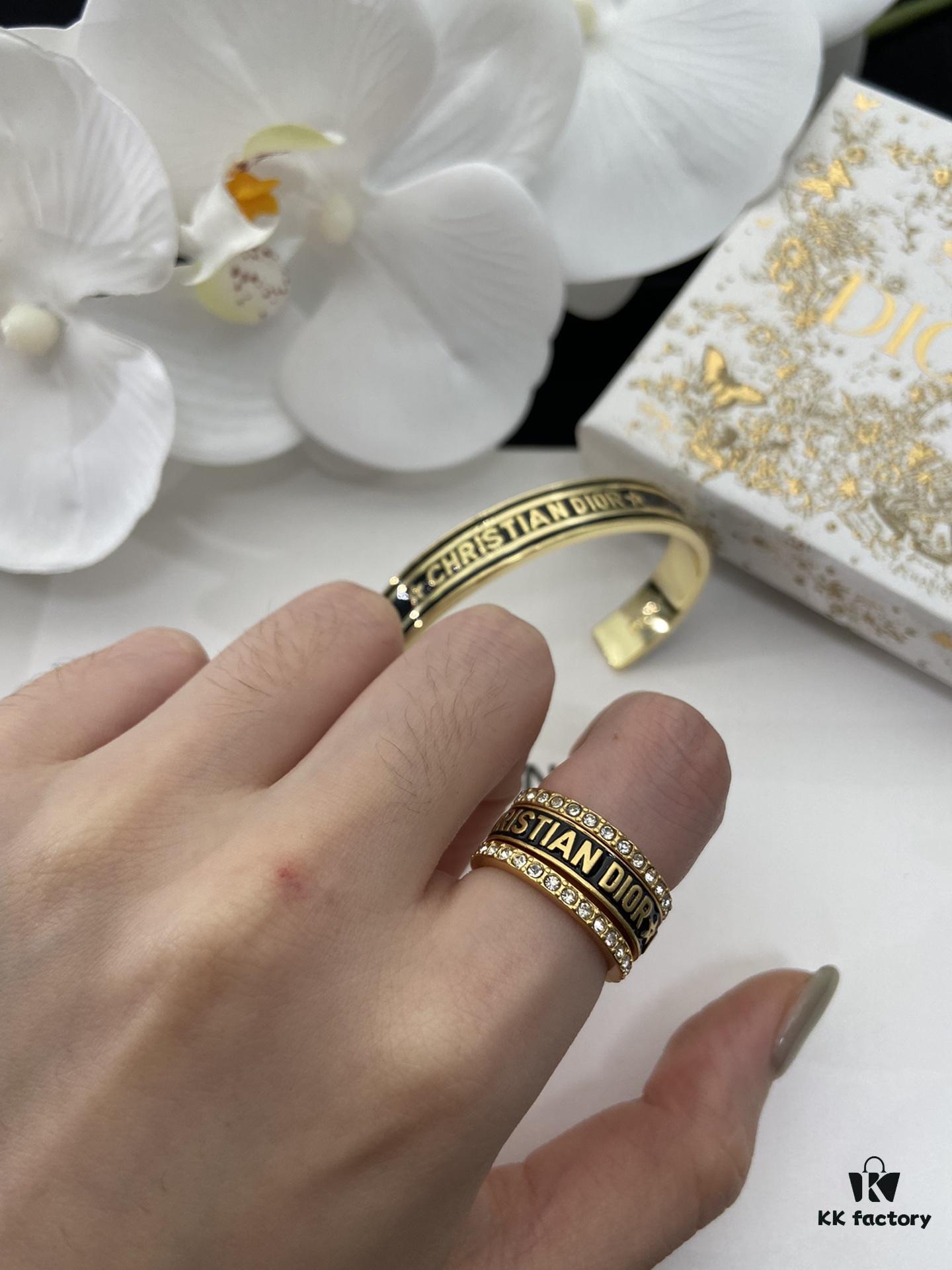 Dior 23 Code Black Letter Enamel Diamond-Paved Ring Trio Set with Bracelet 🖤