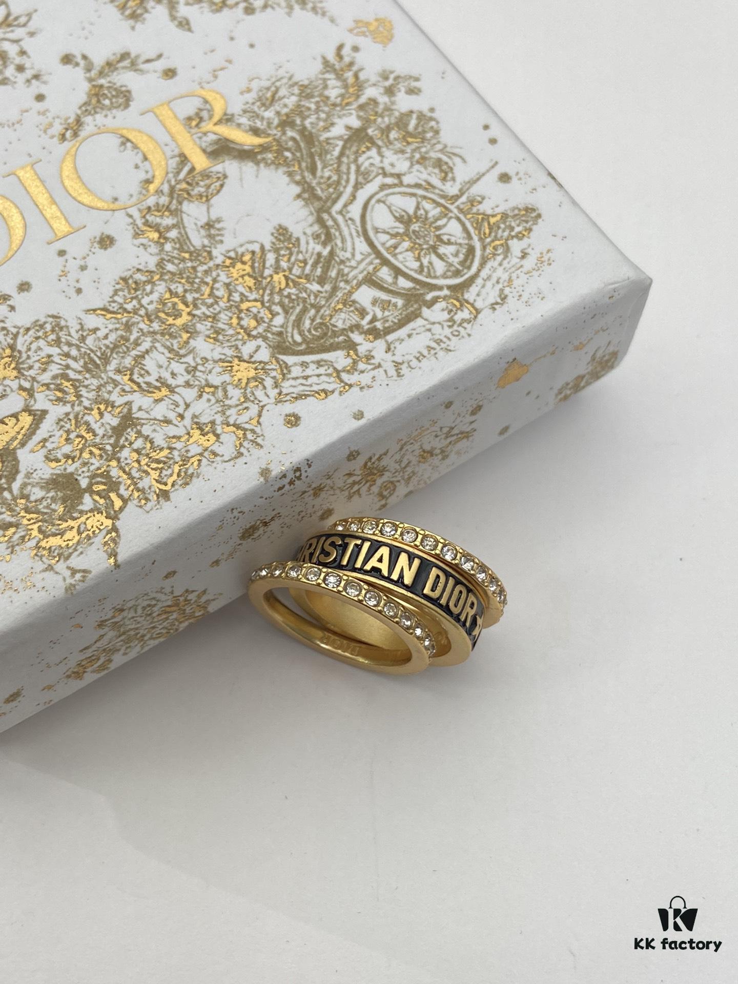 Dior 23 Code Black Letter Enamel Diamond-Paved Ring Trio Set with Bracelet 🖤